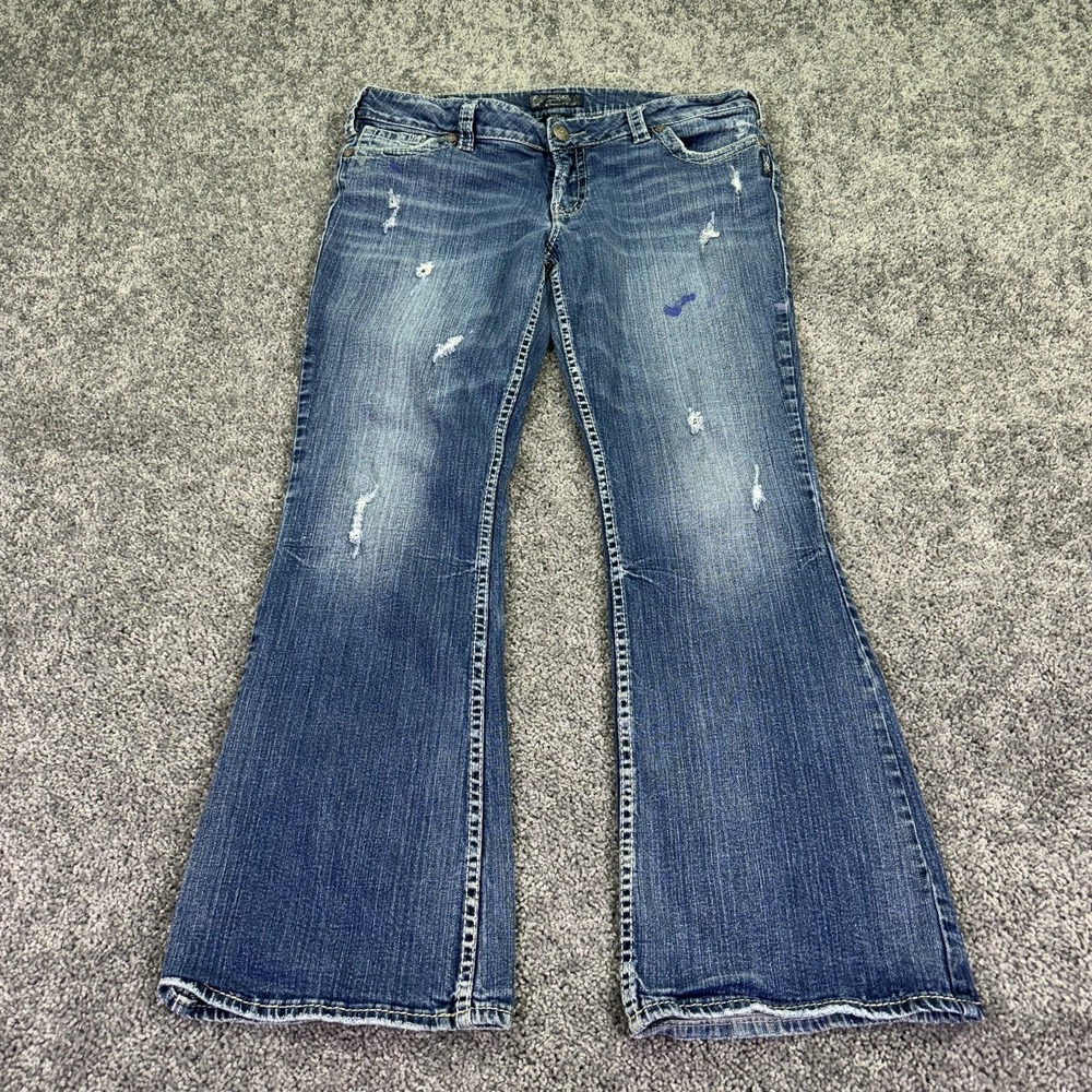 Silver Jeans Womens 38x30 Blue Suki Surplus Bootcut Denim Medium Wash Sequin